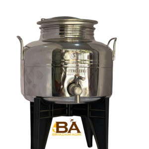 Fût inox - 5L Huile avec robinet et support plastique